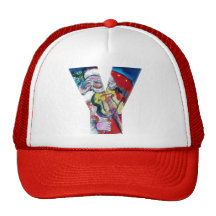 CHRISTMAS Y LETTER  / SANTA WITH VIOLIN MONOGRAM TRUCKER HAT