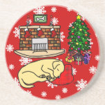 Christmas Yellow Labrador Sleeping Snowflakes Beverage Coasters