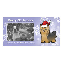 Christmas Yorkshire Terrier (long hair with bow) Personalized Photo Card