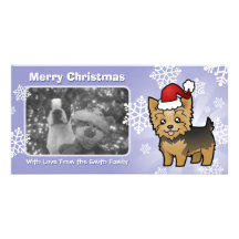 Christmas Yorkshire Terrier (short hair with bow) Customized Photo Card