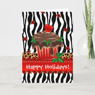 Christmas Zebra Cupcake Leopard Heart card