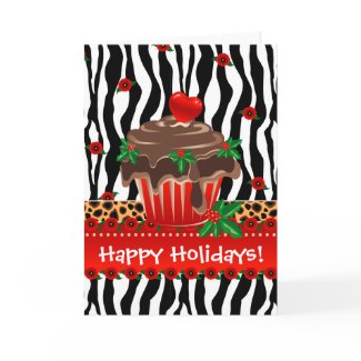 Christmas Zebra Cupcake Leopard Heart card