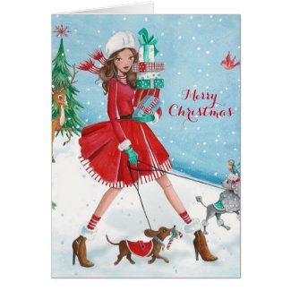 Christmis Shopping Girl - Christmas Greetings Card