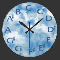 Chromatic Music Scale in Cloudy Blue Sky wall clocks