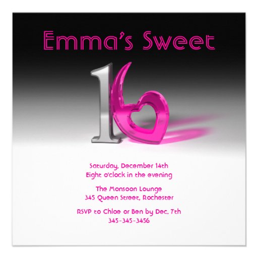 Chrome & Candy Pink Sweet 16 Personalized Invitations