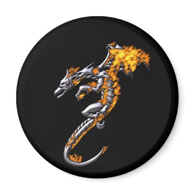 Chrome Dragon with Flames Fridge Magnet