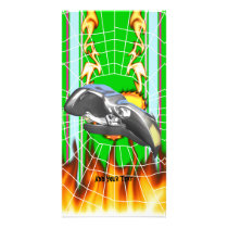 Chrome eagle skull design 1 with fire and web customized photo card