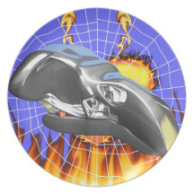 Chrome eagle skull design 1 with fire and web plates