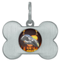 Chrome eagle skull design 1 with fire pet name tags