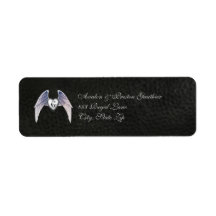 Chrome & Faux Leather Winged Heart Address Label