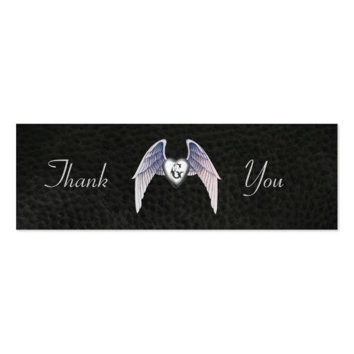 Chrome & Faux Leather Winged Heart Favor Tags Business Card (front side)