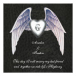 Chrome & Faux Leather Winged Heart Invitation
