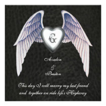 Chrome & Faux Leather Winged Heart Invitation invitations