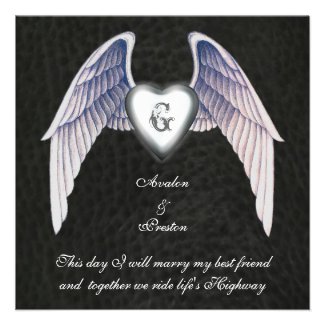 Chrome & Faux Leather Winged Heart Invitation