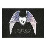 Chrome & Faux Leather Winged Heart RSVP Invitation