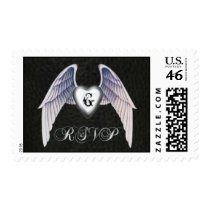 Chrome & Faux Leather Winged Heart Rsvp Postage