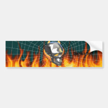 Chrome human skull design 1 with fire and web bumper stickers