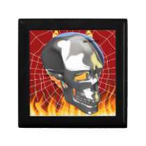 Chrome human skull design 1 with fire and web keepsake boxes