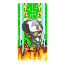 Chrome human skull design 1 with fire and web customized photo card