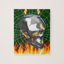 Chrome human skull design 1 with fire and web puzzles
