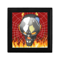Chrome human skull design 2 with fire and web keepsake boxes