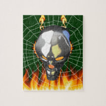 Chrome human skull design 2 with fire and web jigsaw puzzles
