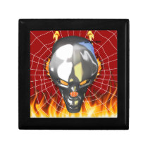 Chrome human skull design 3 with fire and web jewelry box