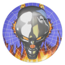 Chrome human skull design 3 with fire and web plate