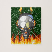 Chrome human skull design 3 with fire and web puzzles