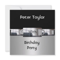 Chrome Metal Silver Mens 30th Birthday Man Personalized Invites