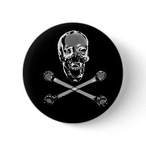 Chrome Pirate and Crossbones Pinback Buttons