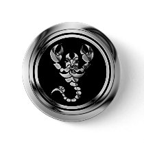CHROME SCOPRION PINBACK BUTTONS