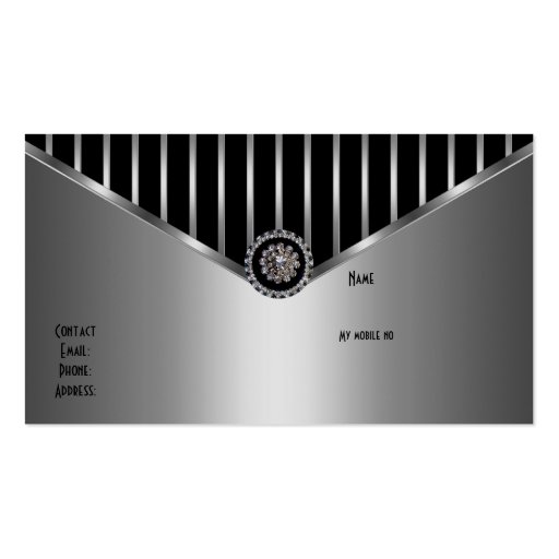 Chrome Silver Black Stripe Elegant Classy Business Card Templates (back side)