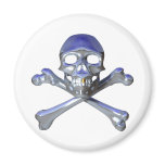 Chrome skull and crossbones refrigerator magnets