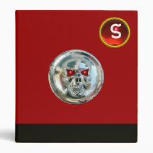 CHROME SKULL  BLACK AND RED RUBY MONOGRAM 3 RING BINDER