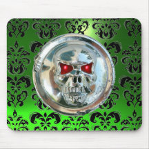 CHROME SKULL ,Damask, Green Emerald Mouse Pads