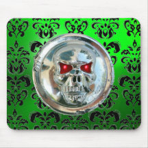 CHROME SKULL ,Damask, Green Emerald Mouse Pads