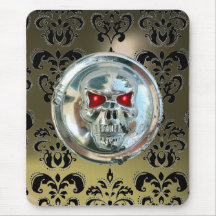 CHROME SKULL ,Damask, Grey  Agate Mousepad