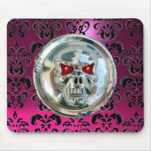 CHROME SKULL ,Damask, Pink Amethyst Mousepad