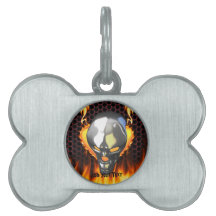Chrome skull design 2 with fire pet name tags