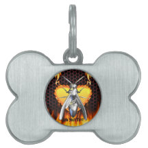 Chrome wasp (yellow jacket) design 4 with fire pet name tag