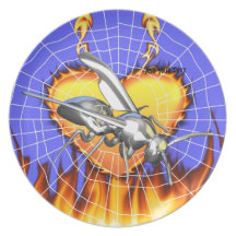 Chrome yellow jacket design 1 with fire and web. party plates