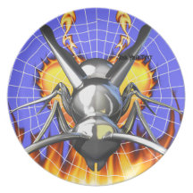 Chrome yellow jacket design 3 with fire and web. party plates
