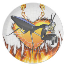 Chromed praying mantis design 1 with fire and web party plates