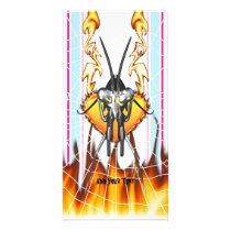 Chromed praying mantis design 3 with fire and web. photo greeting card