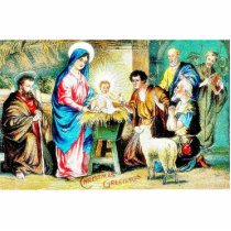 Chrsitmas greeting with mary, joseph, jesus in a s photo sculptures