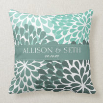 Chrysanthemum (Beryl Green) Wedding Shower Gift Throw Pillows