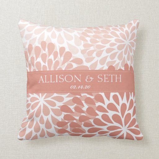 Chrysanthemum (Coral) Wedding Shower Gift Pillow Zazzle