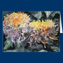 Chrysanthemum mum flowers watercolor painting cards
