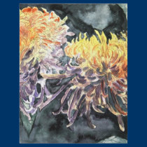 Chrysanthemum mum flowers watercolor painting flyers